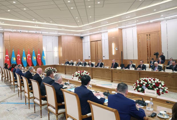 Turkish President Recep Tayyip Erdogan in Kazakhstan ASTANA, KAZAKHSTAN - MAY 14: (----EDITORIAL USE ONLY - MANDATORY CREDIT - TURKISH PRESIDENCY MURAT KULA HANDOUT - NO MARKETING NO ADVERTISING CAMPAIGNS - DISTRIBUTED AS A SERVICE TO CLIENTS----) Turkish President Recep Tayyip Erdogan and Kazakh President Kassym-Jomart Tokayev co-chaired the Sixth Meeting of the Turkiye-Kazakhstan High-Level Strategic Cooperation Council in Astana, Kazakhstan on May 14, 2026. Turkish Presidency Murat Kula Anadolu Astana Kazakhstan. Editorial use only. Please get in touch for any other usage.  Copyright: x2026xAnadoluxTurkishxPresidencyx xMuratxKulax