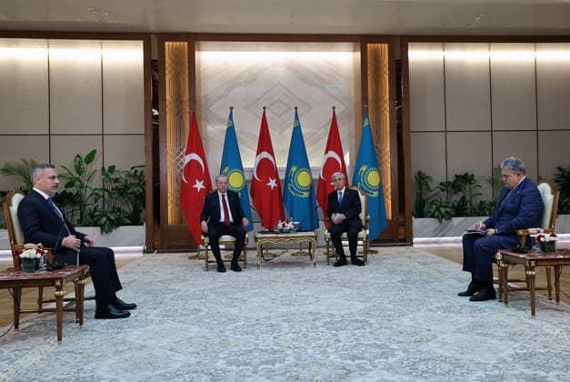 Turkish President Recep Tayyip Erdogan in Kazakhstan ASTANA, KAZAKHSTAN - MAY 14: (----EDITORIAL USE ONLY - MANDATORY CREDIT - TURKISH PRESIDENCY MURAT CETINMUHURDAR HANDOUT - NO MARKETING NO ADVERTISING CAMPAIGNS - DISTRIBUTED AS A SERVICE TO CLIENTS----) Turkish President Recep Tayyip Erdogan meets with Kazakh President Kassym-Jomart Tokayev in Astana, Kazakhstan on May 14, 2026. Turkish Foreign Minister Hakan Fidan also attended the meeting. Tur Presidency Murat Cetinmuhurdar Anadolu Astana Kazakhstan. Editorial use only. Please get in touch for any other usage.  Copyright: x2026xAnadoluxTurxPresidencyx xMuratxCetinmuhurdarx