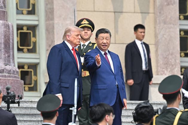 President Donald Trump and Chinese General Secretary Xi Xinping participate in a welcome ceremony at the Great Hall of the People in Beijing on Thursday, May 14, 2026. Photo via Ministry of Foreign Affairs of China  WAX2026051412 CHINAxMFA
