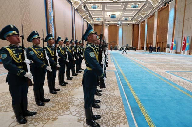 Turkish President Recep Tayyip Erdogan in Kazakhstan ASTANA, KAZAKHSTAN - MAY 14: (----EDITORIAL USE ONLY - MANDATORY CREDIT - TURKISH PRESIDENCY MURAT CETINMUHURDAR HANDOUT - NO MARKETING NO ADVERTISING CAMPAIGNS - DISTRIBUTED AS A SERVICE TO CLIENTS----) Turkish President Recep Tayyip Erdogan is welcomed by Kazakh President Kassym-Jomart Tokayev with an official ceremony at the Independence Palace in Astana, Kazakhstan on May 14, 2026. TUR Murat Cetinmuhurdar Anadolu Astana Kazakhstan. Editorial use only. Please get in touch for any other usage.  Copyright: x2026xAnadoluxTUR xMuratxCetinmuhurdarx