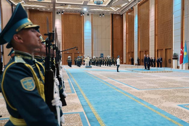 Turkish President Recep Tayyip Erdogan in Kazakhstan ASTANA, KAZAKHSTAN - MAY 14: (----EDITORIAL USE ONLY - MANDATORY CREDIT - TURKISH PRESIDENCY MURAT CETINMUHURDAR HANDOUT - NO MARKETING NO ADVERTISING CAMPAIGNS - DISTRIBUTED AS A SERVICE TO CLIENTS----) Turkish President Recep Tayyip Erdogan is welcomed by Kazakh President Kassym-Jomart Tokayev with an official ceremony at the Independence Palace in Astana, Kazakhstan on May 14, 2026. TUR Murat Cetinmuhurdar Anadolu Astana Kazakhstan. Editorial use only. Please get in touch for any other usage.  Copyright: x2026xAnadoluxTUR xMuratxCetinmuhurdarx