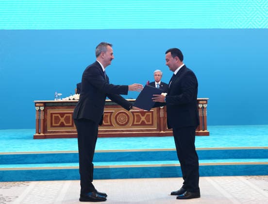 Turkish President Recep Tayyip Erdogan in Kazakhstan ASTANA, KAZAKHSTAN - MAY 14: (----EDITORIAL USE ONLY - MANDATORY CREDIT - TURKISH PRESIDENCY HANDOUT - NO MARKETING NO ADVERTISING CAMPAIGNS - DISTRIBUTED AS A SERVICE TO CLIENTS----) Turkish President Recep Tayyip Erdogan and Kazakh President Kassym-Jomart Tokayev attend the signing ceremony of bilateral agreements at the Independence Palace in Astana, Kazakhstan on May 14, 2026. Secretary of Turkish Defence Industries, Haluk Gorgun also attended the ceremony. Turkish Presidency Anadolu Astana Kazakhstan. Editorial use only. Please get in touch for any other usage.  Copyright: x2026xAnadoluxTurkishxPresidencyx