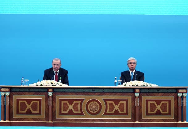 Turkish President Recep Tayyip Erdogan in Kazakhstan ASTANA, KAZAKHSTAN - MAY 14: (----EDITORIAL USE ONLY - MANDATORY CREDIT - TURKISH PRESIDENCY HANDOUT - NO MARKETING NO ADVERTISING CAMPAIGNS - DISTRIBUTED AS A SERVICE TO CLIENTS----) Turkish President Recep Tayyip Erdogan and Kazakh President Kassym-Jomart Tokayev attend the signing ceremony of bilateral agreements at the Independence Palace in Astana, Kazakhstan on May 14, 2026. Turkish Presidency Anadolu Astana Kazakhstan. Editorial use only. Please get in touch for any other usage.  Copyright: x2026xAnadoluxTurkishxPresidencyx
