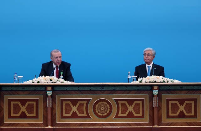 Turkish President Recep Tayyip Erdogan in Kazakhstan ASTANA, KAZAKHSTAN - MAY 14: (----EDITORIAL USE ONLY - MANDATORY CREDIT - TURKISH PRESIDENCY HANDOUT - NO MARKETING NO ADVERTISING CAMPAIGNS - DISTRIBUTED AS A SERVICE TO CLIENTS----) Turkish President Recep Tayyip Erdogan and Kazakh President Kassym-Jomart Tokayev attend the signing ceremony of bilateral agreements at the Independence Palace in Astana, Kazakhstan on May 14, 2026. Turkish Presidency Anadolu Astana Kazakhstan. Editorial use only. Please get in touch for any other usage.  Copyright: x2026xAnadoluxTurkishxPresidencyx