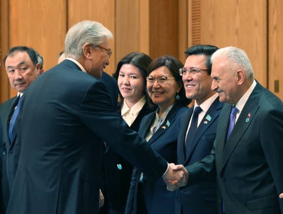Turkish President Recep Tayyip Erdogan in Kazakhstan ASTANA, KAZAKHSTAN - MAY 14: (----EDITORIAL USE ONLY - MANDATORY CREDIT - TURKISH PRESIDENCY MURAT CETINMUHURDAR HANDOUT - NO MARKETING NO ADVERTISING CAMPAIGNS - DISTRIBUTED AS A SERVICE TO CLIENTS----) Turkish President Recep Tayyip Erdogan (not seen) is welcomed by Kazakh President Kassym-Jomart Tokayev (L) with an official ceremony at the Independence Palace in Astana, Kazakhstan on May 14, 2026. The reception, also attended by Binali Yildirim, Chairman of the Council of Elders of the Organization of Turkic States (OTS). TUR Presidency Murat Cetinmuhurdar Anadolu Astana Kazakhstan. Editorial use only. Please get in touch for any other usage.  Copyright: x2026xAnadoluxTURxPresidencyx MuratxCetinmuhurdarx