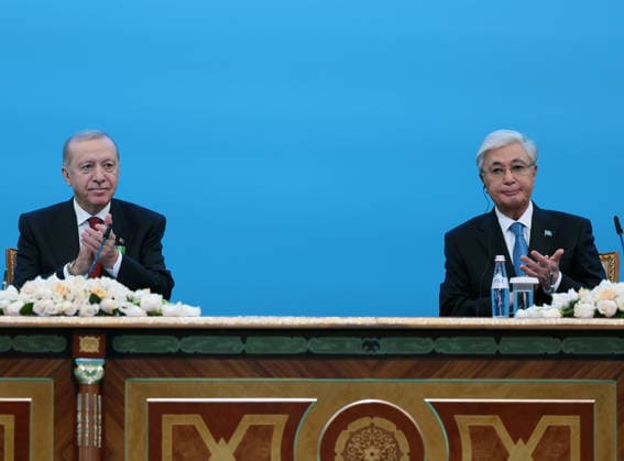 Turkish President Recep Tayyip Erdogan in Kazakhstan ASTANA, KAZAKHSTAN - MAY 14: (----EDITORIAL USE ONLY - MANDATORY CREDIT - TURKISH PRESIDENCY HANDOUT - NO MARKETING NO ADVERTISING CAMPAIGNS - DISTRIBUTED AS A SERVICE TO CLIENTS----) Turkish President Recep Tayyip Erdogan and Kazakh President Kassym-Jomart Tokayev attend the signing ceremony of bilateral agreements at the Independence Palace in Astana, Kazakhstan on May 14, 2026. Turkish Presidency Anadolu Astana Kazakstan. Editorial use only. Please get in touch for any other usage.  Copyright: x2026xAnadoluxTurkishxPresidencyx