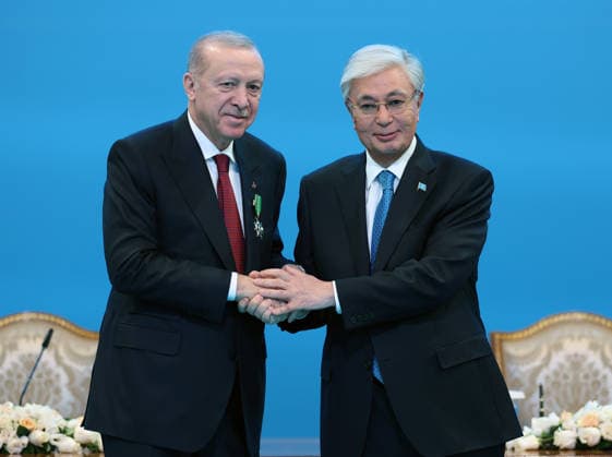 Turkish President Recep Tayyip Erdogan in Kazakhstan ASTANA, KAZAKHSTAN - MAY 14: (----EDITORIAL USE ONLY - MANDATORY CREDIT - TURKISH PRESIDENCY HANDOUT - NO MARKETING NO ADVERTISING CAMPAIGNS - DISTRIBUTED AS A SERVICE TO CLIENTS----) Turkish President Recep Tayyip Erdogan and Kazakh President Kassym-Jomart Tokayev attend the signing ceremony of bilateral agreements at the Independence Palace in Astana, Kazakhstan on May 14, 2026. Turkish Presidency Anadolu Astana Kazakstan. Editorial use only. Please get in touch for any other usage.  Copyright: x2026xAnadoluxTurkishxPresidencyx