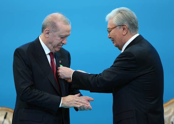 Turkish President Recep Tayyip Erdogan in Kazakhstan ASTANA, KAZAKHSTAN - MAY 14: (----EDITORIAL USE ONLY - MANDATORY CREDIT - TURKISH PRESIDENCY HANDOUT - NO MARKETING NO ADVERTISING CAMPAIGNS - DISTRIBUTED AS A SERVICE TO CLIENTS----) Turkish President Recep Tayyip Erdogan and Kazakh President Kassym-Jomart Tokayev attend the signing ceremony of bilateral agreements at the Independence Palace in Astana, Kazakhstan on May 14, 2026. Turkish Presidency Anadolu Astana Kazakstan. Editorial use only. Please get in touch for any other usage.  Copyright: x2026xAnadoluxTurkishxPresidencyx