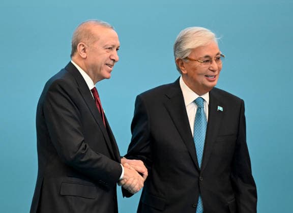 Turkish President Recep Tayyip Erdogan in Kazakhstan ASTANA, KAZAKHSTAN - MAY 14: Turkish President Recep Tayyip Erdogan and Kazakh President Kassym-Jomart Tokayev attend the signing ceremony of bilateral agreements at the Independence Palace in Astana, Kazakhstan on May 14, 2026. Mehmet Ali Ozcan Anadolu Astana Kazakhstan. Editorial use only. Please get in touch for any other usage.  Copyright: x2026xAnadoluxMehmetxAlixOzcanx