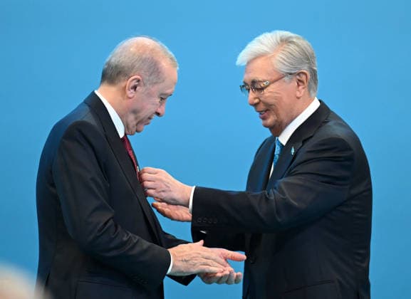 Turkish President Recep Tayyip Erdogan in Kazakhstan ASTANA, KAZAKHSTAN - MAY 14: Turkish President Recep Tayyip Erdogan and Kazakh President Kassym-Jomart Tokayev attend the signing ceremony of bilateral agreements at the Independence Palace in Astana, Kazakhstan on May 14, 2026. Mehmet Ali Ozcan Anadolu Astana Kazakhstan. Editorial use only. Please get in touch for any other usage.  Copyright: x2026xAnadoluxMehmetxAlixOzcanx