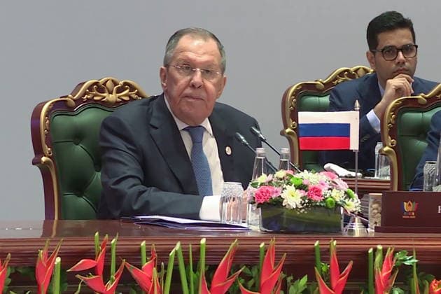 INDIA, NEW DELHI - MAY 14, 2026: Russia s Minister of Foreign Affairs Sergei Lavrov attends the BRICS Foreign Ministers Meeting. Best quality available. Russian Foreign Ministry TASS  92449130