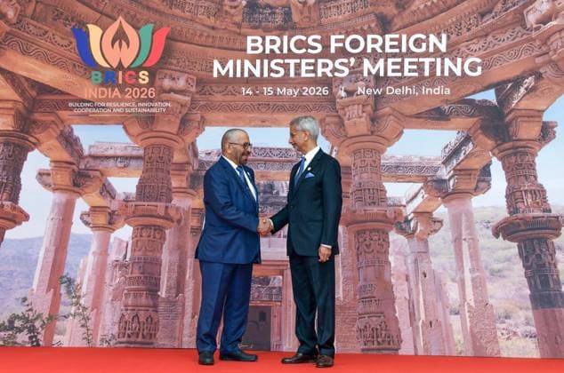 External Affairs Minister S. Jaishankar welcomes Minister of State in the Ministry of Foreign Affairs, UAE, Khalifa Shaheen Al Marar during the BRICS Foreign Ministers™ Meeting New Delhi, May 14 (ANI): External Affairs Minister S. Jaishankar welcomes Minister of State in the Ministry of Foreign Affairs, UAE, Khalifa Shaheen Al Marar during the BRICS Foreign Ministers™ Meeting, at Bharat Mandapam, in New Delhi on Thursday. New Delhi Delhi India Copyright: xANIx ANI_20260514056