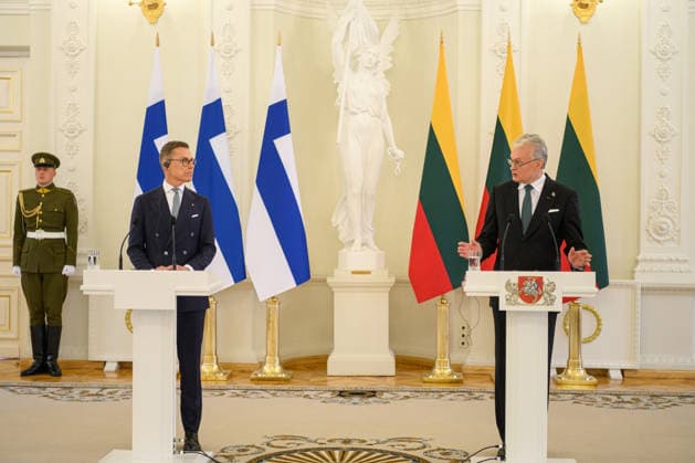 Lithuanian, Finnish presidents hold joint press conference in Vilnius VILNIUS, LITHUANIA - MAY 14: Lithuanian President Gitanas Nauseda and Finnish President Alexander Stubb hold a joint press conference at the Presidential Palace in Vilnius, Lithuania on May 14, 2026. Yauhen Yerchak Anadolu Vilnius Lithuania. Editorial use only. Please get in touch for any other usage.  Copyright: x2026xAnadoluxYauhenxYerchakx