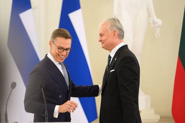 Lithuanian, Finnish presidents hold joint press conference in Vilnius VILNIUS, LITHUANIA - MAY 14: Lithuanian President Gitanas Nauseda and Finnish President Alexander Stubb hold a joint press conference at the Presidential Palace in Vilnius, Lithuania on May 14, 2026. Yauhen Yerchak Anadolu Vilnius Lithuania. Editorial use only. Please get in touch for any other usage.  Copyright: x2026xAnadoluxYauhenxYerchakx