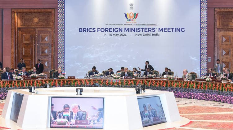 BRICS Foreign Ministers™ Meeting 2026 under India™s Chairship- Day 1 New Delhi, May 14 (ANI): External Affairs Minister S. Jaishankar addresses the BRICS Foreign Ministers Meeting, held at Bharat Mandapam, in New Delhi on Thursday. NEW DELHI Delhi India Copyright: xANIx ANI_20260514068