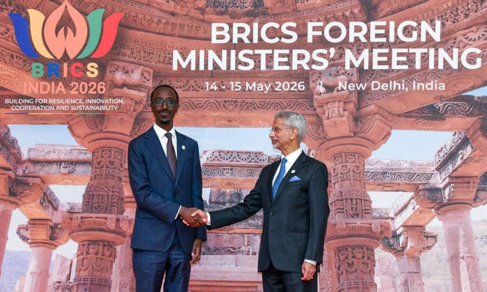 External Affairs Minister S. Jaishankar welcomes Minister of Foreign Affairs of Ethiopia, Gedion Timothewos Hessebon during the BRICS Foreign Ministers™ Meeting 2026 New Delhi, May 14 (ANI): External Affairs Minister S. Jaishankar welcomes Minister of Foreign Affairs of Ethiopia, Gedion Timothewos Hessebon during the BRICS Foreign Ministers™ Meeting 2026, at Bharat Mandapam, in New Delhi on Thursday. New Delhi Delhi India Copyright: xANIx ANI_20260514071