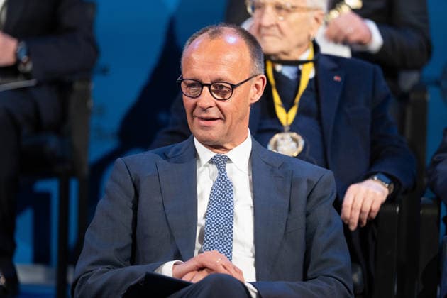 Presentation of the International Charlemagne Prize 2026 in Aachen Federal Chancellor Friedrich Merz at the ceremony for the presentation of the International Charlemagne Prize 2026 in the Kroenungssaal of Aachen City Hall, Aachen, 14 05 2026 Aachen NRW Germany