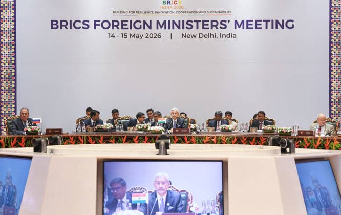 BRICS Foreign Ministers™ Meeting 2026 under India™s Chairship- Day 1 New Delhi, May 14 (ANI): External Affairs Minister S. Jaishankar at the BRICS Foreign Ministers Meeting, held at Bharat Mandapam, in New Delhi on Thursday. NEW DELHI Delhi India Copyright: xANIx ANI_20260514073