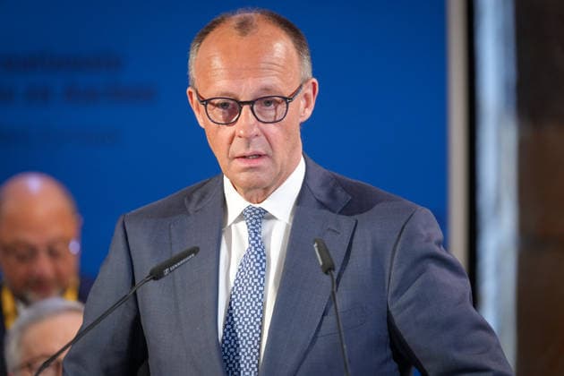 Presentation of the International Charlemagne Prize 2026 in Aachen Federal Chancellor Friedrich Merz in portrait during his speech at the ceremony for the presentation of the International Charlemagne Prize 2026 in the Kroenungssaal of Aachen City Hall, Aachen, 14 05 2026 Aachen NRW Germany