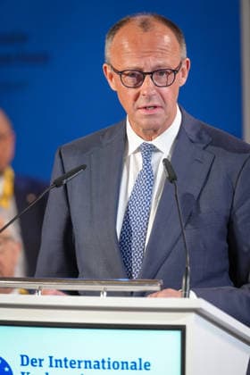 Presentation of the International Charlemagne Prize 2026 in Aachen Federal Chancellor Friedrich Merz in portrait during his speech at the ceremony for the presentation of the International Charlemagne Prize 2026 in the Kroenungssaal of Aachen City Hall, Aachen, 14 05 2026 Aachen NRW Germany