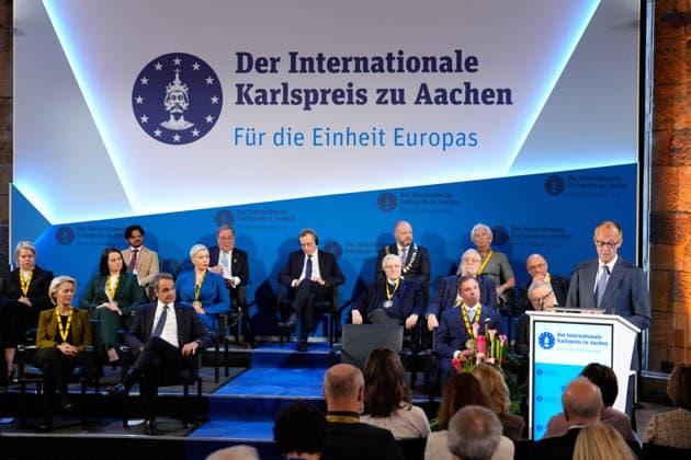 Presentation of the International Charlemagne Prize 2026 in Aachen Federal Chancellor Friedrich Merz during his speech at the ceremony for the presentation of the International Charlemagne Prize 2026 in the Kroenungssaal of Aachen City Hall, Aachen, 14 05 2026 Aachen NRW Germany