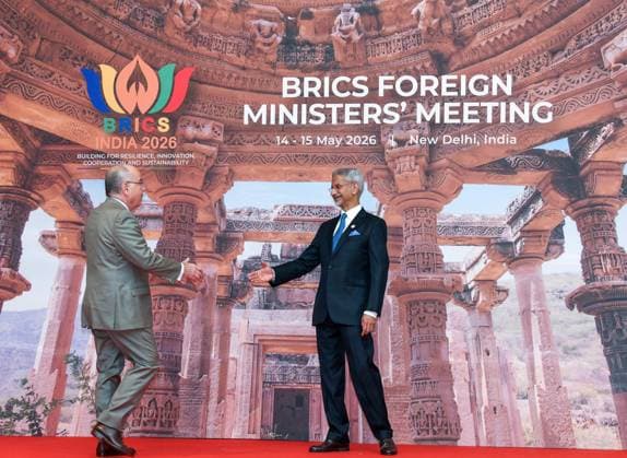 External Affairs Minister S. Jaishankar welcomes Brazil Foreign Minister Mauro Vieira during the BRICS Foreign Ministers™ Meeting 2026 New Delhi, May 14 (ANI): External Affairs Minister S. Jaishankar welcomes Brazil Foreign Minister Mauro Vieira during the BRICS Foreign Ministers™ Meeting 2026, at Bharat Mandapam, in New Delhi on Thursday. New Delhi Delhi India Copyright: xANIx ANI_20260514084