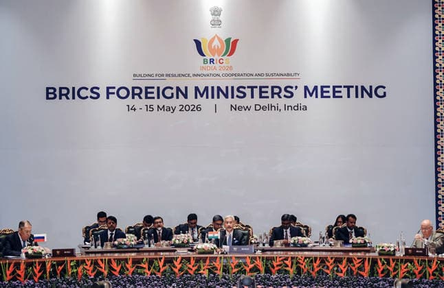 RECORD DATE NOT STATED External Affairs Minister S. Jaishankar addresses during the BRICS Foreign Ministers™ Meeting New Delhi, May 14 (ANI): External Affairs Minister S. Jaishankar addresses during the BRICS Foreign Ministers™ Meeting, in New Delhi on Thursday. (@DrSJaishankar X ANI Photo) NEW DELHI Delhi India Copyright: xANIx ANI_20260514107
