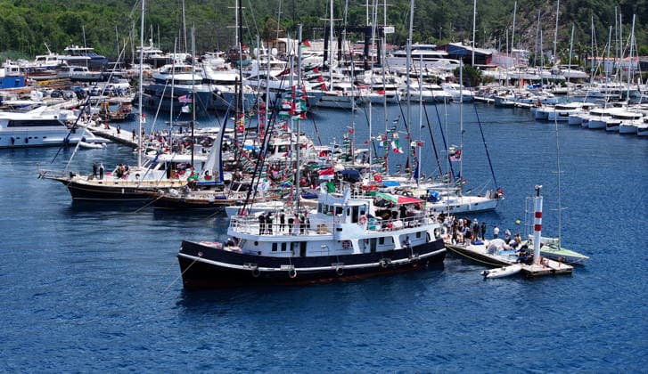 Global Sumud Flotilla is ready to set sail from Marmaris to Gaza with 54 boats MUGLA, TURKIYE - MAY 14: Global Sumud Flotilla, formed to break the Israeli blockade, is ready to set sail for Gaza into the Mediterranean from Marmaris with its 54 vessels in Mugla, Turkiye on May 14, 2026. Orhan Cicek Anadolu Mugla Turkey. Editorial use only. Please get in touch for any other usage.  Copyright: x2026xAnadoluxOrhanxCicekx