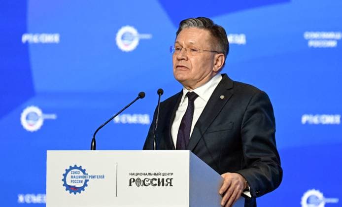 Russia Putin Engineering Union Congress 9164646 14.05.2026 Rosatom State Atomic Energy Corporation Director General Alexey Likhachev speaks during the 10th Congress of the Russian Engineering Union at the Russia National Centre in Moscow, Russia. Maksim Blinov Sputnik Moscow Russia  Copyright: xMaksimxBlinovx