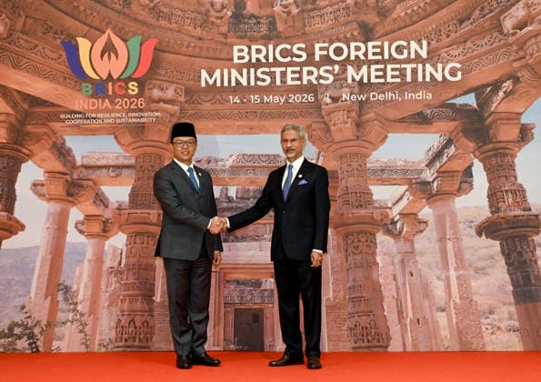 BRICS Foreign Ministers’ Meeting in New Delhi NEW DELHI, INDIA - MAY 14: (----EDITORIAL USE ONLY - MANDATORY CREDIT - ’PRESS INFORMATION BUREAU OF INDIA HANDOUT - NO MARKETING NO ADVERTISING CAMPAIGNS - DISTRIBUTED AS A SERVICE TO CLIENTS----) The Union Minister for External Affairs, Dr. Subrahmanyam Jaishankar meets with FM of Indonesia, Mr. Sugiono during BRICS Foreign Ministers’ Meeting, 2026 at Bharat Mandapam, in New Delhi on May 14, 2026. Press Information Bureau (PIB) Anadolu New Delhi India. Editorial use only. Please get in touch for any other usage.  Copyright: x2026xAnadoluxPressxInformationxBureaux(PIB)x