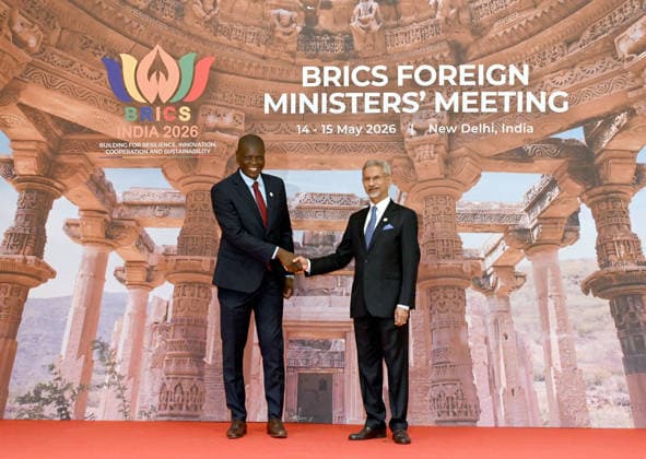BRICS Foreign Ministers’ Meeting in New Delhi NEW DELHI, INDIA - MAY 14: (----EDITORIAL USE ONLY - MANDATORY CREDIT - ’PRESS INFORMATION BUREAU OF INDIA HANDOUT - NO MARKETING NO ADVERTISING CAMPAIGNS - DISTRIBUTED AS A SERVICE TO CLIENTS----) The Union Minister for External Affairs, Dr. Subrahmanyam Jaishankar meets with FM of South Africa, Mr. Ronald Lamola during BRICS Foreign Ministers’ Meeting, 2026 at Bharat Mandapam, in New Delhi on May 14, 2026. Press Information Bureau (PIB) Anadolu New Delhi India. Editorial use only. Please get in touch for any other usage.  Copyright: x2026xAnadoluxPressxInformationxBureaux(PIB)x