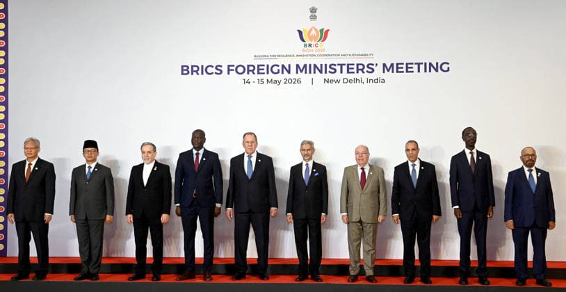 BRICS Foreign Ministers’ Meeting in New Delhi NEW DELHI, INDIA - MAY 14: (----EDITORIAL USE ONLY - MANDATORY CREDIT - ’PRESS INFORMATION BUREAU OF INDIA HANDOUT - NO MARKETING NO ADVERTISING CAMPAIGNS - DISTRIBUTED AS A SERVICE TO CLIENTS----) The Union Minister for External Affairs, Dr. Subrahmanyam Jaishankar in a group photograph during BRICS Foreign Ministers’ Meeting, 2026 in Bharat Mandapam, New Delhi on May 14, 2026. Press Information Bureau (PIB) Anadolu New Delhi India. Editorial use only. Please get in touch for any other usage.  Copyright: x2026xAnadoluxPressxInformationxBureaux(PIB)x