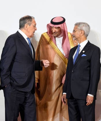 Family photo on the sidelines of the BRICS Foreign Ministers Meeting New Delhi, May 14 (ANI): External Affairs Minister S. Jaishankar with Russian Foreign Minister Sergey Lavrov and Vice Minister of Foreign Affairs of the Kingdom of Saudi Arabia, Waleed Abdulkarim El Khereiji at the family photo on the sidelines of the BRICS Foreign Ministers Meeting, at Bharat Mandapam in New Delhi on Thursday. NEW DELHI Delhi India Copyright: xANIx ANI_20260514198