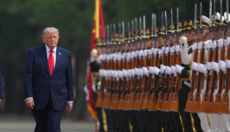 BEIJING, CHINA - MAY 14: Chinese President Xi Jinping (not pictured) holds a welcome ceremony for U.S. President Donald Trump, who is on a state visit to China, outside the Great Hall of the People prior to their talks on May 14, 2026 in Beijing, China. Xi held talks with Trump at the Great Hall of the People in Beijing on Thursday.  Copyright: xVCGx 111641410107