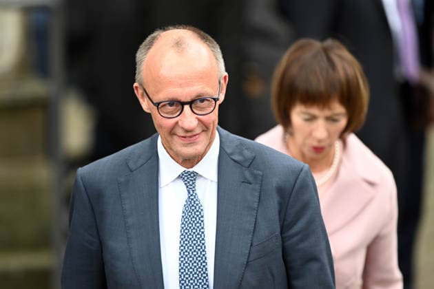 Federal Chancellor Friedrich MERZ, followed by his wife Charlotte, balcony scene International Charlemagne Prize of the City of Aachen, awarded to Prof Dr Mario Draghi, former Italian Prime Minister and former Director of the ECB, award ceremony in the City Hall of Aachen on 14 05 2026