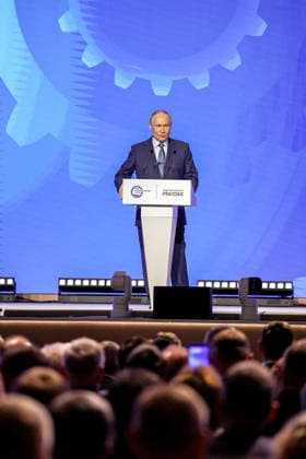 RUSSIA, MOSCOW - MAY 14, 2026: Russia s President Vladimir Putin addresses the 10th Congress of the Russian Engineering Union at the Russia National Centre. Mikhail Tereshchenko TASS  92457618
