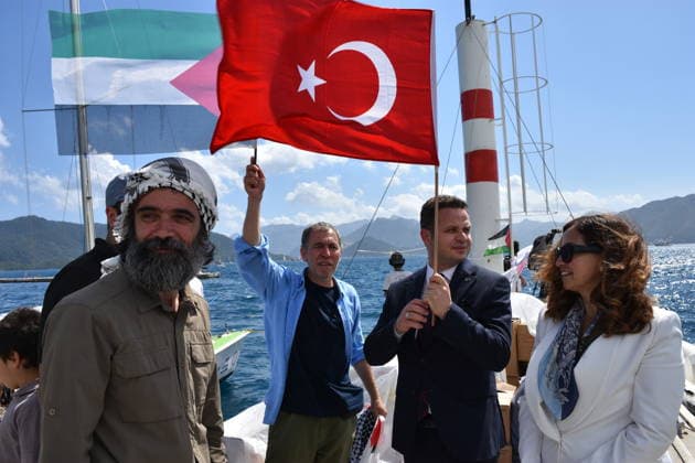 Global Sumud Flotilla departs from Marmaris for Gaza MUGLA, TURKIYE - MAY 14: The Global Sumud Flotilla, formed to break the Israeli blockade, set sail into the Mediterranean from Marmaris with a fleet of 54 boats bound for Gaza, in Mugla, Turkiye on May 14, 2026. Some of the boats departed from the Aktas area, while others set off from Albatros Marina. Mugla Provincial Director of National Education Emre Cay (2nd R) saw off the flotilla. Sabri Kesen Anadolu Mugla Turkey. Editorial use only. Please get in touch for any other usage.  Copyright: x2026xAnadoluxSabrixKesenx