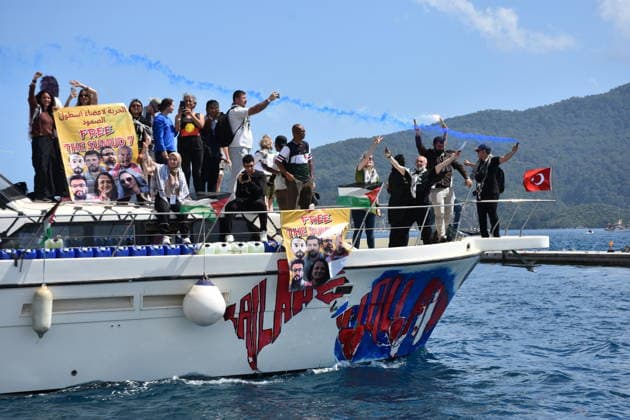 Global Sumud Flotilla departs from Marmaris for Gaza MUGLA, TURKIYE - MAY 14: The Global Sumud Flotilla, formed to break the Israeli blockade, set sail into the Mediterranean from Marmaris with a fleet of 54 boats bound for Gaza, in Mugla, Turkiye on May 14, 2026. Some of the boats departed from the Aktas area, while others set off from Albatros Marina. Sabri Kesen Anadolu Mugla Turkey. Editorial use only. Please get in touch for any other usage.  Copyright: x2026xAnadoluxSabrixKesenx