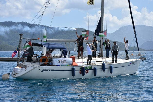Global Sumud Flotilla departs from Marmaris for Gaza MUGLA, TURKIYE - MAY 14: The Global Sumud Flotilla, formed to break the Israeli blockade, set sail into the Mediterranean from Marmaris with a fleet of 54 boats bound for Gaza, in Mugla, Turkiye on May 14, 2026. Some of the boats departed from the Aktas area, while others set off from Albatros Marina. Sabri Kesen Anadolu Mugla Turkey. Editorial use only. Please get in touch for any other usage.  Copyright: x2026xAnadoluxSabrixKesenx