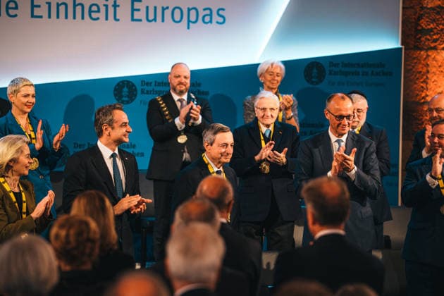 Germany, Aachen Presentation of the International Charlemagne Prize 2026 to Mario Draghi, Mario Draghi, former President of the European Central Bank ECB, former Italian Prime Minister, applause, tribute Copyright: xThiemoxRudolphx