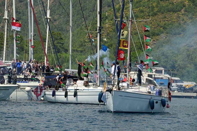 Global Sumud Flotilla departs from Marmaris for Gaza MUGLA, TURKIYE - MAY 14: The Global Sumud Flotilla, formed to break the Israeli blockade, set sail into the Mediterranean from Marmaris with a fleet of 54 boats bound for Gaza, in Mugla, Turkiye on May 14, 2026. Orhan Cicek Anadolu Mugla Turkey. Editorial use only. Please get in touch for any other usage.  Copyright: x2026xAnadoluxOrhanxCicekx