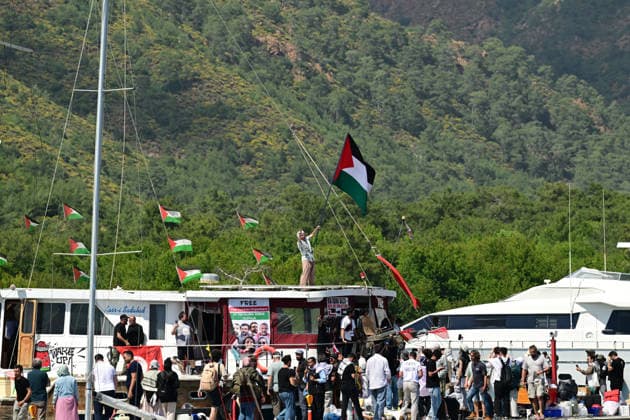 Global Sumud Flotilla departs from Marmaris for Gaza MUGLA, TURKIYE - MAY 14: The Global Sumud Flotilla, formed to break the Israeli blockade, set sail into the Mediterranean from Marmaris with a fleet of 54 boats bound for Gaza, in Mugla, Turkiye on May 14, 2026. Orhan Cicek Anadolu Mugla Turkey. Editorial use only. Please get in touch for any other usage.  Copyright: x2026xAnadoluxOrhanxCicekx