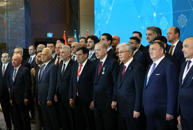 Closing Session of the Turkiye-Kazakhstan Business Forum ASTANA, KAZAKHSTAN - MAY 14: (----EDITORIAL USE ONLY - MANDATORY CREDIT - TURKISH PRESIDENCY MURAT KULA HANDOUT - NO MARKETING NO ADVERTISING CAMPAIGNS - DISTRIBUTED AS A SERVICE TO CLIENTS----) Turkish President Recep Tayyip Erdogan and Kazakh President Kassym-Jomart Tokayev attend the Closing Session of the Turkiye-Kazakhstan Business Forum in Astana, Kazakhstan on May 14, 2026. Turkish Presidency Murat Kula Handout Anadolu Astana Kazakhstan. Editorial use only. Please get in touch for any other usage.  Copyright: x2026xAnadoluxTurkishxPresidencyx xMuratxKulax xHandoutx