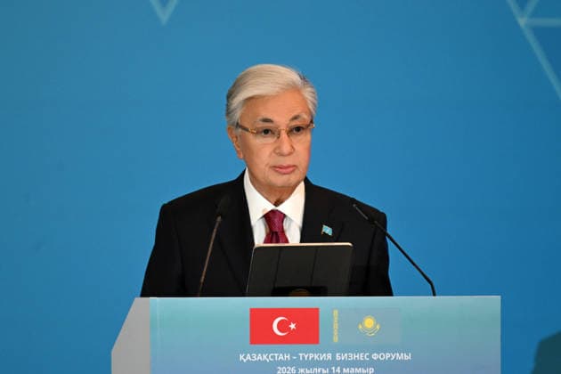 Turkish President Recep Tayyip Erdogan in Kazakhstan ASTANA, KAZAKHSTAN - MAY 14: Turkish President Recep Tayyip Erdogan (not seen) and Kazakh President Kassym-Jomart Tokayev hold a joint press meeting after the Turkiye-Kazakhstan Business Forum in Astana, Kazakhstan on May 14, 2026. Mehmet Ali Ozcan Anadolu Astana Kazakhstan. Editorial use only. Please get in touch for any other usage.  Copyright: x2026xAnadoluxMehmetxAlixOzcanx