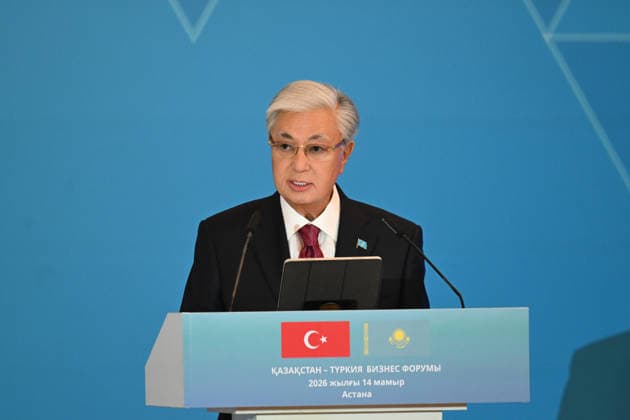 Turkish President Recep Tayyip Erdogan in Kazakhstan ASTANA, KAZAKHSTAN - MAY 14: Turkish President Recep Tayyip Erdogan (not seen) and Kazakh President Kassym-Jomart Tokayev hold a joint press meeting after the Turkiye-Kazakhstan Business Forum in Astana, Kazakhstan on May 14, 2026. Mehmet Ali Ozcan Anadolu Astana Kazakhstan. Editorial use only. Please get in touch for any other usage.  Copyright: x2026xAnadoluxMehmetxAlixOzcanx