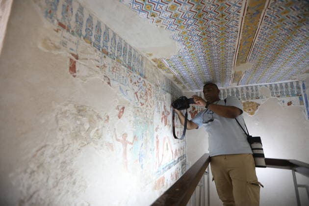 Historical tombs from Egypt’s new kingdom era opened to visitors in Luxor LUXOR, EGYPT - MAY 14: Visitors tour the historic tombs of Amenhotep Rabuya (TT416) and his son Samut (TT417), reopened after years of excavation and restoration work in the El-Khokha area of Luxor, Egypt on May 14, 2026. The tombs, discovered during excavations carried out in 2015 and dating back to the 18th Dynasty of the New Kingdom period, feature wall depictions reflecting daily life and burial rituals of the era. Fareed Kotb Anadolu Luxor Egypt. Editorial use only. Please get in touch for any other usage.  Copyright: x2026xAnadoluxFareedxKotbx