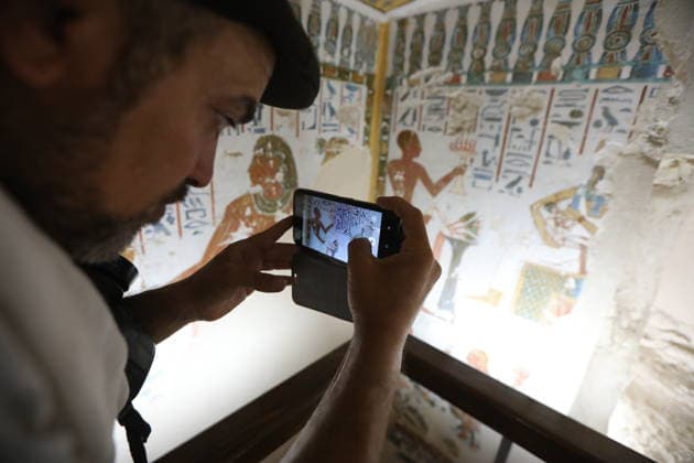 Historical tombs from Egypt’s new kingdom era opened to visitors in Luxor LUXOR, EGYPT - MAY 14: Visitors tour the historic tombs of Amenhotep Rabuya (TT416) and his son Samut (TT417), reopened after years of excavation and restoration work in the El-Khokha area of Luxor, Egypt on May 14, 2026. The tombs, discovered during excavations carried out in 2015 and dating back to the 18th Dynasty of the New Kingdom period, feature wall depictions reflecting daily life and burial rituals of the era. Fareed Kotb Anadolu Luxor Egypt. Editorial use only. Please get in touch for any other usage.  Copyright: x2026xAnadoluxFareedxKotbx
