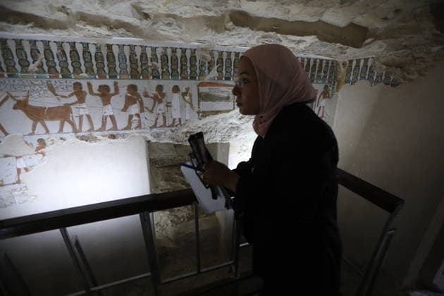 Historical tombs from Egypt’s new kingdom era opened to visitors in Luxor LUXOR, EGYPT - MAY 14: Visitors tour the historic tombs of Amenhotep Rabuya (TT416) and his son Samut (TT417), reopened after years of excavation and restoration work in the El-Khokha area of Luxor, Egypt on May 14, 2026. The tombs, discovered during excavations carried out in 2015 and dating back to the 18th Dynasty of the New Kingdom period, feature wall depictions reflecting daily life and burial rituals of the era. Fareed Kotb Anadolu Luxor Egypt. Editorial use only. Please get in touch for any other usage.  Copyright: x2026xAnadoluxFareedxKotbx