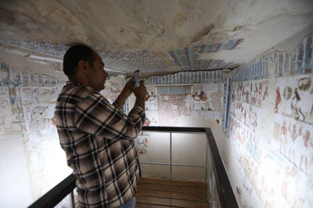 Historical tombs from Egypt’s new kingdom era opened to visitors in Luxor LUXOR, EGYPT - MAY 14: Visitors tour the historic tombs of Amenhotep Rabuya (TT416) and his son Samut (TT417), reopened after years of excavation and restoration work in the El-Khokha area of Luxor, Egypt on May 14, 2026. The tombs, discovered during excavations carried out in 2015 and dating back to the 18th Dynasty of the New Kingdom period, feature wall depictions reflecting daily life and burial rituals of the era. Fareed Kotb Anadolu Luxor Egypt. Editorial use only. Please get in touch for any other usage.  Copyright: x2026xAnadoluxFareedxKotbx