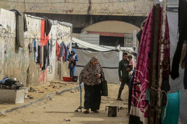 Displaced Palestinians in Khan Yunis struggle under harsh conditions KHAN YUNIS, GAZA, PALESTINE - MAY 14: Displaced Palestinians continue to struggle under difficult conditions in Khan Yunis, Gaza, Palestine on May 14, 2026. Living in tents and temporary shelters with limited resources, Palestinians endure the pain on the anniversary of Nakba ( Great Catastrophe ) amid destruction caused by the Israeli army. Abed Rahim Khatib Anadolu Khan Yunis Gaza. Editorial use only. Please get in touch for any other usage.  Copyright: x2026xAnadoluxAbedxRahimxKhatibx